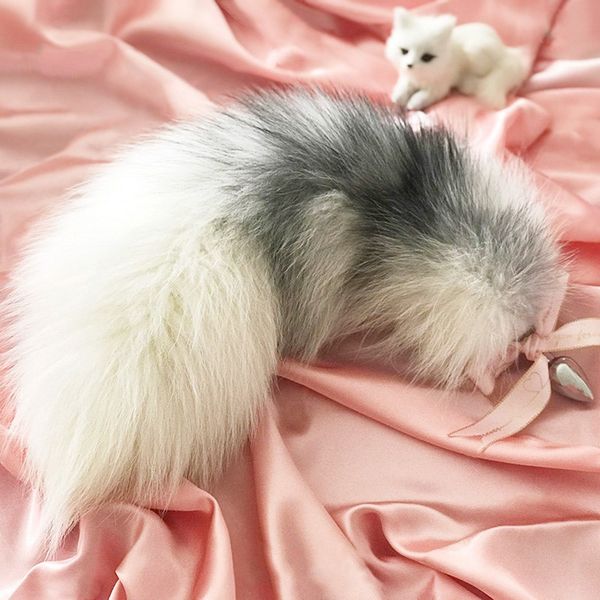 40cm/16" real cross fox fur tail plug sweet games party costume cosplay toys, Silver
40cm/16" real cross fox fur tail plug sweet games party costume cosplay toys, Silver