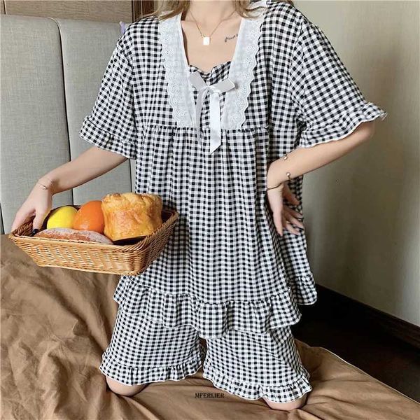 women's sleepwear large size 5xl 150kg summer sleepwear suit plaid print women pajamas sets short sleeve and shorts female sweet sleepw, Black;red
women's sleepwear large size 5xl 150kg summer sleepwear suit plaid print women pajamas sets short sleeve and shorts female sweet sleepw, Black;red