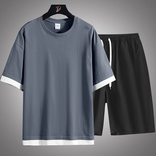 men's tracksuits tracksuit men fashion summer patchwork t shirt sportswear set mens casual short sleeve tees shorts two pieces suit mal, Gray
men's tracksuits tracksuit men fashion summer patchwork t shirt sportswear set mens casual short sleeve tees shorts two pieces suit mal, Gray