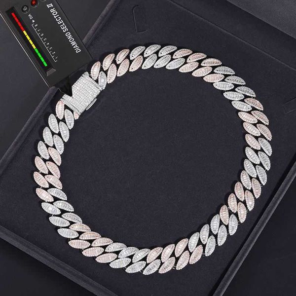 pass diamond tester 2 tones 20mm buguette vvs moissanite cuban chain luxury 925 silver heavy hip hop jewelry cuban link for men