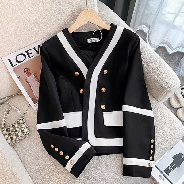 women's suits blazers court style black white contrast women coat highquality light luxury metal buckle fashion suit female clothes 230, White;black
women's suits blazers court style black white contrast women coat highquality light luxury metal buckle fashion suit female clothes 230, White;black