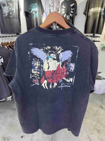 saint michael men women t shirt washed distress vintage hip hop casual oversized short sleeve tees, White;black
saint michael men women t shirt washed distress vintage hip hop casual oversized short sleeve tees, White;black