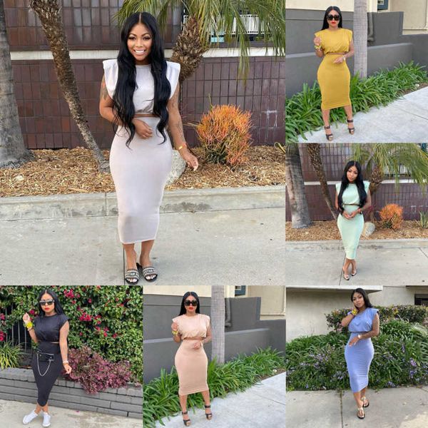 women clothing designer tracksuit dresses two piece set sleeveless shoulder pad t-shirt one step skirt versatile fashion casual suit, White
women clothing designer tracksuit dresses two piece set sleeveless shoulder pad t-shirt one step skirt versatile fashion casual suit, White