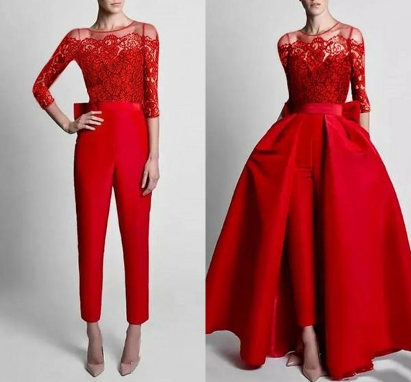 jumpsuits red evening formal dresses detachable train half sleeve lace satin women's formal prom gowns 2023 robe de soiree, Black;red
jumpsuits red evening formal dresses detachable train half sleeve lace satin women's formal prom gowns 2023 robe de soiree, Black;red