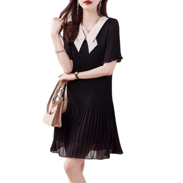 dresses black pleated chiffon dress short sleeves mini length summer fashion young lady vneck dresses, Black;gray
dresses black pleated chiffon dress short sleeves mini length summer fashion young lady vneck dresses, Black;gray