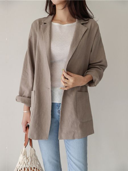 women's suits blazers spring and summer clothing one button solid color casual suit simple retro cotton linen jacket for commuting 2304, White;black
women's suits blazers spring and summer clothing one button solid color casual suit simple retro cotton linen jacket for commuting 2304, White;black