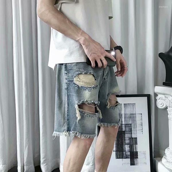 jeans thin section korean style ripped denim shorts men loose all-match comfortable casual mid-pants boutique clothing, Blue
jeans thin section korean style ripped denim shorts men loose all-match comfortable casual mid-pants boutique clothing, Blue