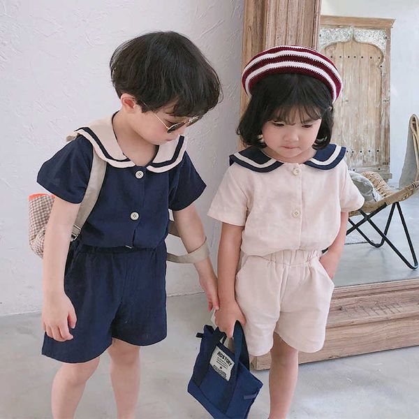 summer korean style kids sailor collar cotton linen clothes sets boys girls t shirtandshorts 2pcs kid baby boy clothing p230418, White
summer korean style kids sailor collar cotton linen clothes sets boys girls t shirtandshorts 2pcs kid baby boy clothing p230418, White