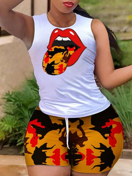 women's two piece pants summer women casual two piece round neck suit sets lip print sleeveless drawstring colorblock shorts set for da, White
women's two piece pants summer women casual two piece round neck suit sets lip print sleeveless drawstring colorblock shorts set for da, White