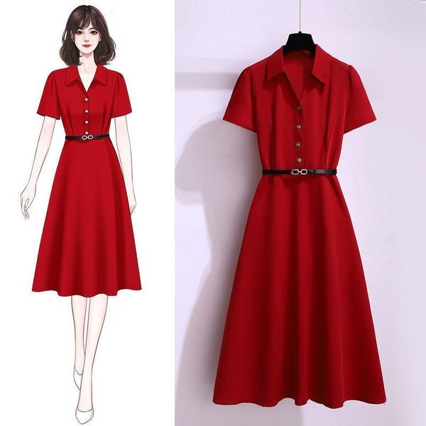 dresses red shirt dress women's 2022 summer new korean version fashion elegant temperament large size casual chiffon dress with belt, Black;gray
dresses red shirt dress women's 2022 summer new korean version fashion elegant temperament large size casual chiffon dress with belt, Black;gray