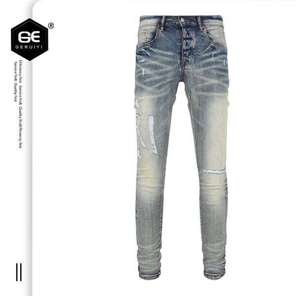black men's jeans american trengy men's slim pants straight casual ripped hole high street design trousers y2k streetwear hip hop, Blue
black men's jeans american trengy men's slim pants straight casual ripped hole high street design trousers y2k streetwear hip hop, Blue