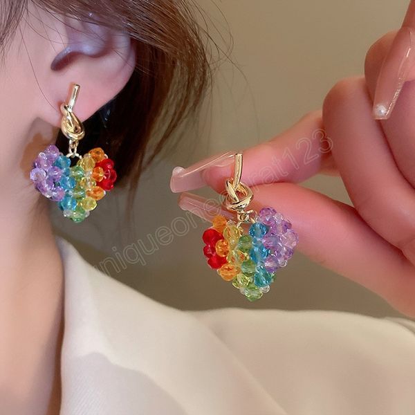 modern jewelry 925 silver needle colorful heart earrings sweet style weave glass beads dangle earrings for women
modern jewelry 925 silver needle colorful heart earrings sweet style weave glass beads dangle earrings for women