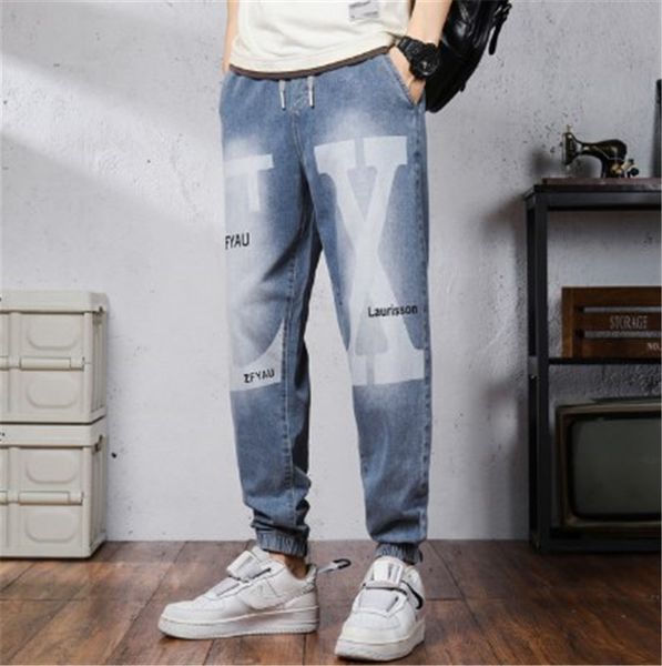 men's jeans hip hop loose straight elastic waist jeans casual cotton denim pant high streetwear drawstring trousers harlan leggings, Blue
men's jeans hip hop loose straight elastic waist jeans casual cotton denim pant high streetwear drawstring trousers harlan leggings, Blue