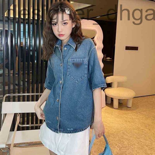 women's polos designermade old denim short sleeve shirt summer novelty inverted triangle pocket button loose for men and women bkeu, White
women's polos designermade old denim short sleeve shirt summer novelty inverted triangle pocket button loose for men and women bkeu, White