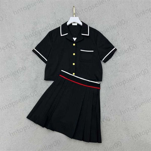 black womens two piece dress summer spring designer fashionable versatile classic contrast panel letter pattern embossing craft pleated half, White
black womens two piece dress summer spring designer fashionable versatile classic contrast panel letter pattern embossing craft pleated half, White