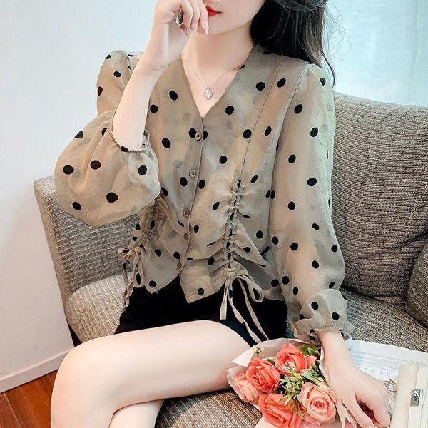shirts vintage polka dot printed shirt 2022 spring summer waist shirring puff sleeve fashion casual vneck blouses women's clothing, White
shirts vintage polka dot printed shirt 2022 spring summer waist shirring puff sleeve fashion casual vneck blouses women's clothing, White