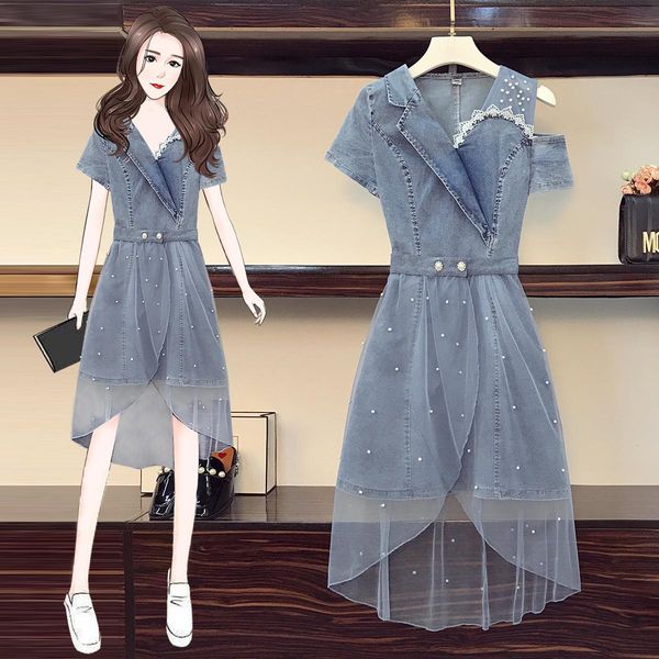 dress jsxdhk m4xl 2022 new summer denim dress suits fashion women v neck jean dress + mesh beading skirts suit elegant two piece set, White
dress jsxdhk m4xl 2022 new summer denim dress suits fashion women v neck jean dress + mesh beading skirts suit elegant two piece set, White