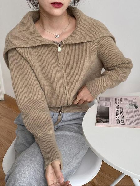 sweaters tigena sailor collar zipper short cardigan for women 2021 fall winter korean solid long sleeve knitted sweater jacket female top, White;black
sweaters tigena sailor collar zipper short cardigan for women 2021 fall winter korean solid long sleeve knitted sweater jacket female top, White;black