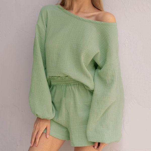 dress aransue spring and summer new european and american long sleeve suit shorts sets doublelayer gauze cotton clothing female, White
dress aransue spring and summer new european and american long sleeve suit shorts sets doublelayer gauze cotton clothing female, White