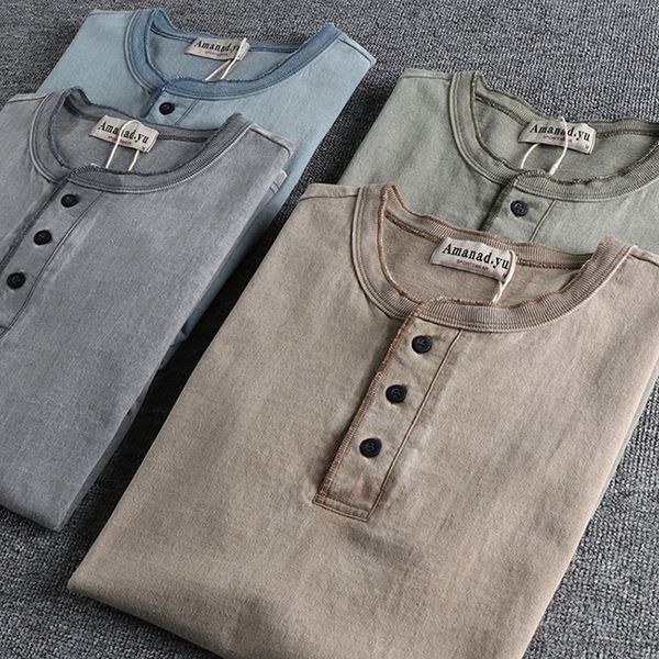men's tshirts 280g summer american retro heavyweight solid color tshirt 100 cotton washed short sleeve henry collar causal 230419, White;black
men's tshirts 280g summer american retro heavyweight solid color tshirt 100 cotton washed short sleeve henry collar causal 230419, White;black