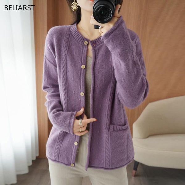 sweaters beliarst 100% pure wool cardigan autumn and winter women's round neck casual knitted ribbed cashmere sweater female jacket, White;black
sweaters beliarst 100% pure wool cardigan autumn and winter women's round neck casual knitted ribbed cashmere sweater female jacket, White;black