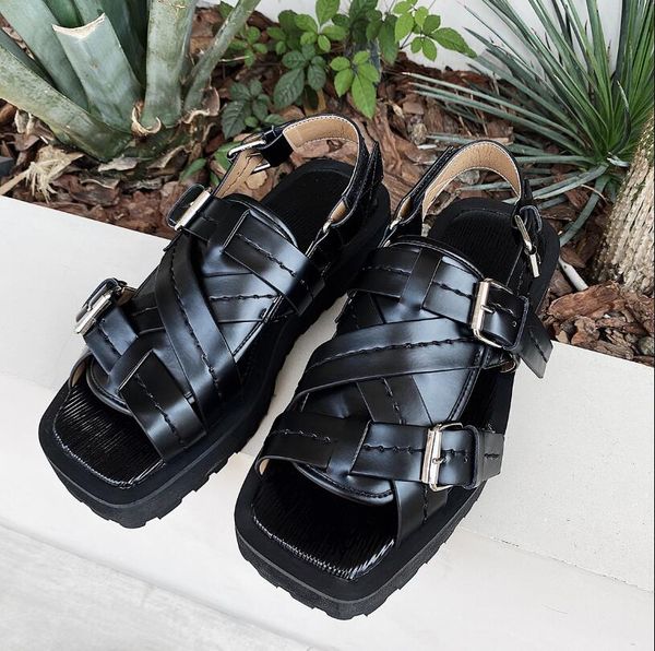 thick heel sandals men 2023 summer newset height increasing rome gladiators mens sandalias shoes, Black