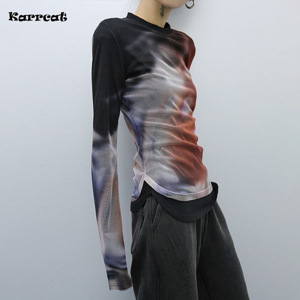 women's t shirt karrcat cyber y2k mesh grunge gradient print t shirt irregular tie dye chic t shirt korean fashion harajuku streetwear, White
women's t shirt karrcat cyber y2k mesh grunge gradient print t shirt irregular tie dye chic t shirt korean fashion harajuku streetwear, White