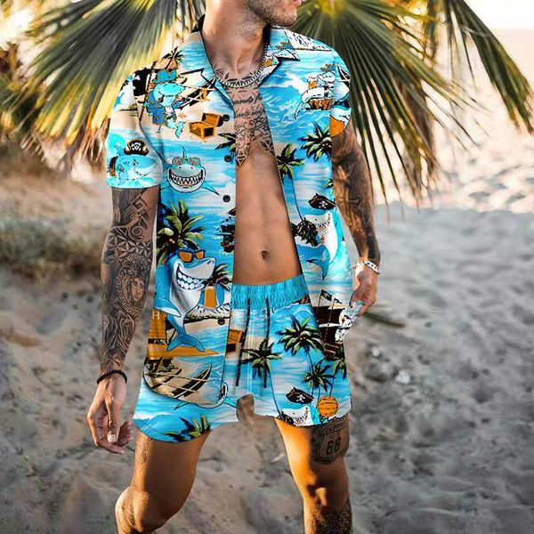 2023 tracksuits men's set printed polo collar short sleeve casual shirt beach shorts summer street clothing holiday hawaii set men', Gray
2023 tracksuits men's set printed polo collar short sleeve casual shirt beach shorts summer street clothing holiday hawaii set men', Gray