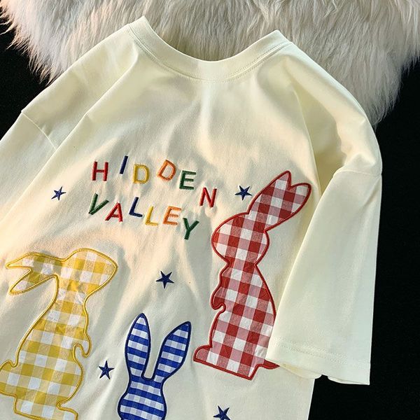women's tshirt american high street creative checker rabbit print cotton short sleeve tshirts ins summer relaxed casual couple y2k 2304, White
women's tshirt american high street creative checker rabbit print cotton short sleeve tshirts ins summer relaxed casual couple y2k 2304, White