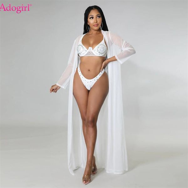 dress adogirl diamonds 3 piece set women beach suits full sleeve extra long sheer mesh cardigan cover ups bra thongs swimsuit, White
dress adogirl diamonds 3 piece set women beach suits full sleeve extra long sheer mesh cardigan cover ups bra thongs swimsuit, White