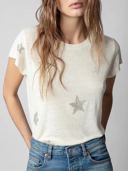 womens tshirt star patterns drill print tee tshirt white cotton summer round neck casual femme fashion streetwear 230419
womens tshirt star patterns drill print tee tshirt white cotton summer round neck casual femme fashion streetwear 230419