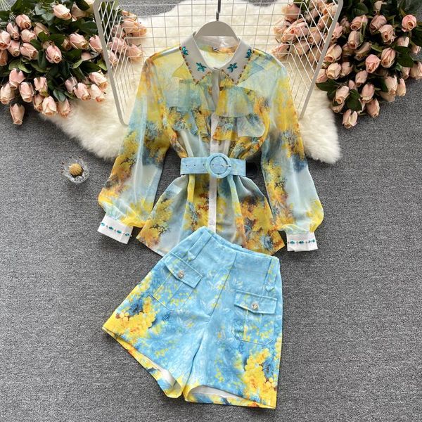 dress women's new fashion summer ruffle long sleeve chiffon shirt + printed highwaisted widelegged shorts twopiece sets s811, White
dress women's new fashion summer ruffle long sleeve chiffon shirt + printed highwaisted widelegged shorts twopiece sets s811, White