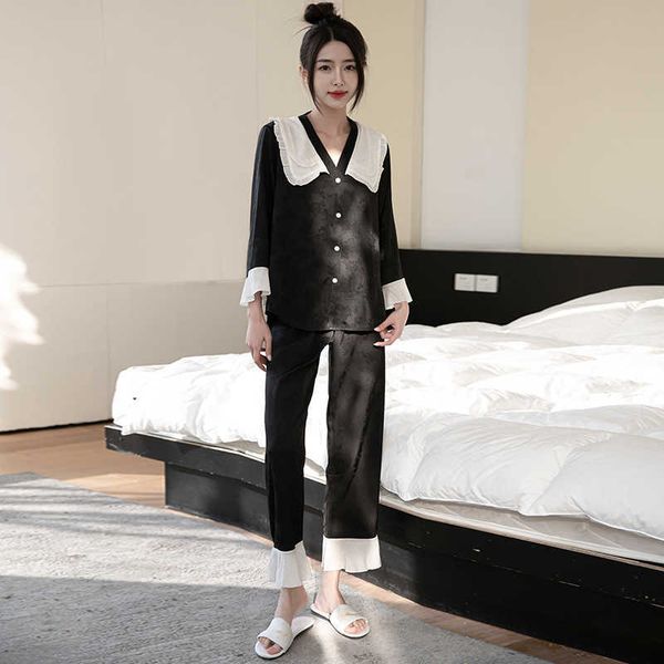 pajamas women's spring jacquard premium long sleeve ice silk set home furnishing summer
pajamas women's spring jacquard premium long sleeve ice silk set home furnishing summer