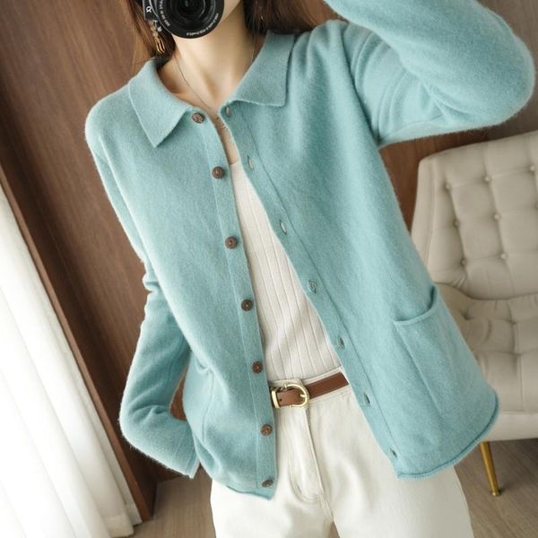 sweaters polo collar wool cardigan women's knitted shirt 2022 spring and autumn new with pockets sweater outside with cashmere jacket, White;black
sweaters polo collar wool cardigan women's knitted shirt 2022 spring and autumn new with pockets sweater outside with cashmere jacket, White;black