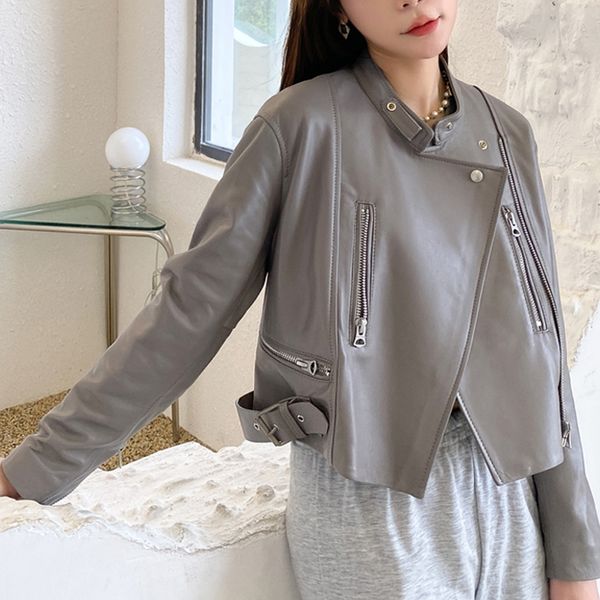 women's leather faux locomotive jackets for women female grey short slim zippers pockets genuine coat mujer motorcycle vetement 230418, Black
women's leather faux locomotive jackets for women female grey short slim zippers pockets genuine coat mujer motorcycle vetement 230418, Black