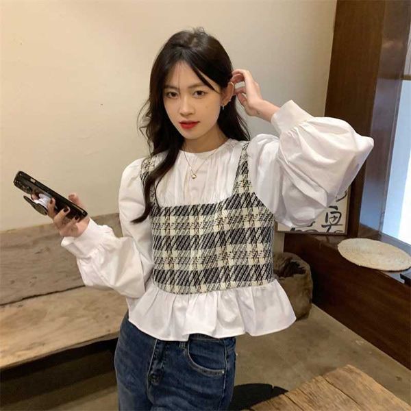 style small fragrant shirt women's design sense splice fake two piece spring and autumn 2023 new short bubble long sleeve top, White
style small fragrant shirt women's design sense splice fake two piece spring and autumn 2023 new short bubble long sleeve top, White