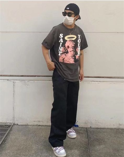 men's tshirts saint michael rabbit print washed old retro oversized shortsleeved high street american casual loose men's and women, White;black
men's tshirts saint michael rabbit print washed old retro oversized shortsleeved high street american casual loose men's and women, White;black