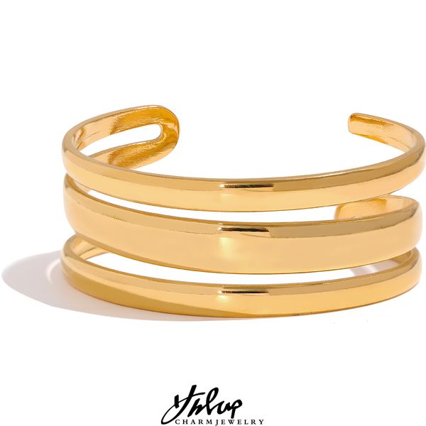 bangle yhpup stainless steel statement gold color cuff bracelet bangle metal texture multi-layer temperament fashion waterproof jewelry 2304, Black
bangle yhpup stainless steel statement gold color cuff bracelet bangle metal texture multi-layer temperament fashion waterproof jewelry 2304, Black