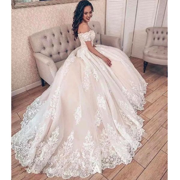 luxury lace ball gown off the shoulder wedding dresses sweetheart lace up back princess illusion applique bridal gowns robe de mariage, White
luxury lace ball gown off the shoulder wedding dresses sweetheart lace up back princess illusion applique bridal gowns robe de mariage, White