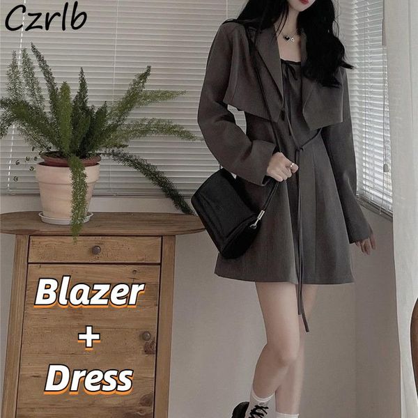 dress preppy style sets women pure gray fashion spaghetti strap dress elegant cropped blazers vintage bandage aline streetwear, White
dress preppy style sets women pure gray fashion spaghetti strap dress elegant cropped blazers vintage bandage aline streetwear, White