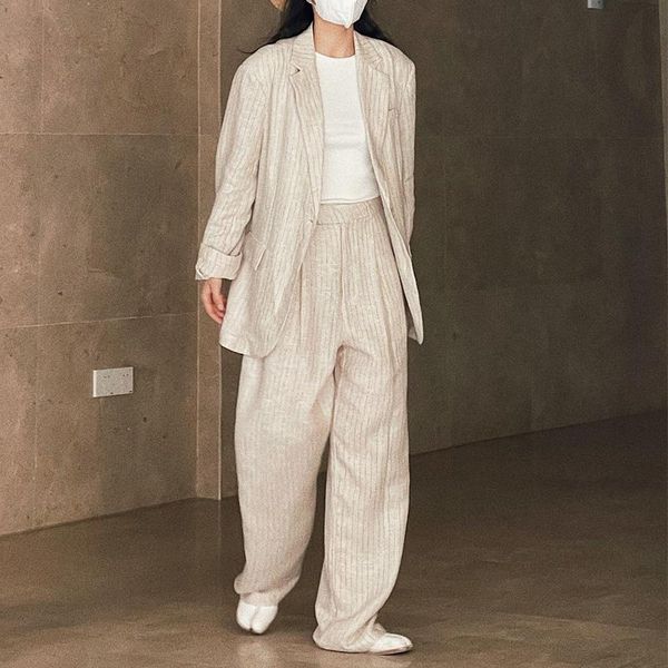 pants spring summer women's casual striped pocket decorated loose jacket blazer, White
pants spring summer women's casual striped pocket decorated loose jacket blazer, White