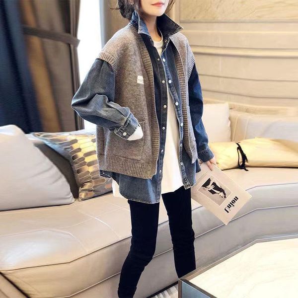 sweaters women loose sweater cardigan stitching denim coat female long sleeve knitted jacket ladies autumn winter warm, White;black
sweaters women loose sweater cardigan stitching denim coat female long sleeve knitted jacket ladies autumn winter warm, White;black