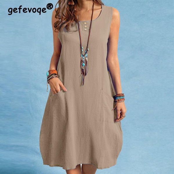 dress zomer mode effen katoen linnen casual pocket losse tank jurken vrouwelijke kleding vestidos de fiesta elegante vakantie gewaad jur, White
dress zomer mode effen katoen linnen casual pocket losse tank jurken vrouwelijke kleding vestidos de fiesta elegante vakantie gewaad jur, White
