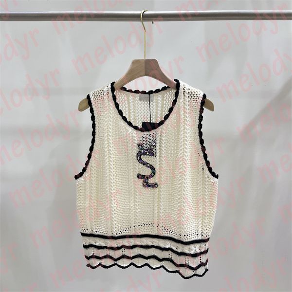 summer hollow knitted vest women designer t shirts fashion sequin letter round neck tank, Black
summer hollow knitted vest women designer t shirts fashion sequin letter round neck tank, Black