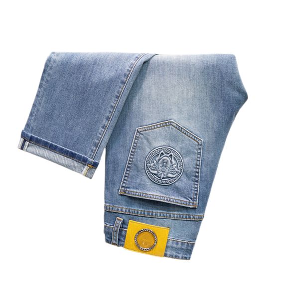 men's jeans spring summer thin slim fit european american high-end brand small straight double f pants q9546-3, Blue
men's jeans spring summer thin slim fit european american high-end brand small straight double f pants q9546-3, Blue