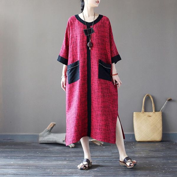 dresses johnature women vintage embroidery dresses vneck bat sleeve pockets robes 2021 summer women clothes patchwork dress, Black;gray
dresses johnature women vintage embroidery dresses vneck bat sleeve pockets robes 2021 summer women clothes patchwork dress, Black;gray