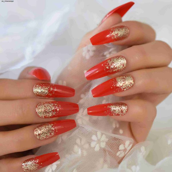 false nails detachable fake nails chinared extra long coffin press on nail art gold glitter decoration noble nail artificial tips j230419, Red;gold
false nails detachable fake nails chinared extra long coffin press on nail art gold glitter decoration noble nail artificial tips j230419, Red;gold