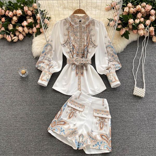 dress a382 court women's new fashion stand neck printed shirt + wide leg high waist shorts twopiece sets, White
dress a382 court women's new fashion stand neck printed shirt + wide leg high waist shorts twopiece sets, White