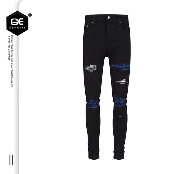 2023 mens jeans black skin stitching, hole sanding, european and american high street, Blue
2023 mens jeans black skin stitching, hole sanding, european and american high street, Blue