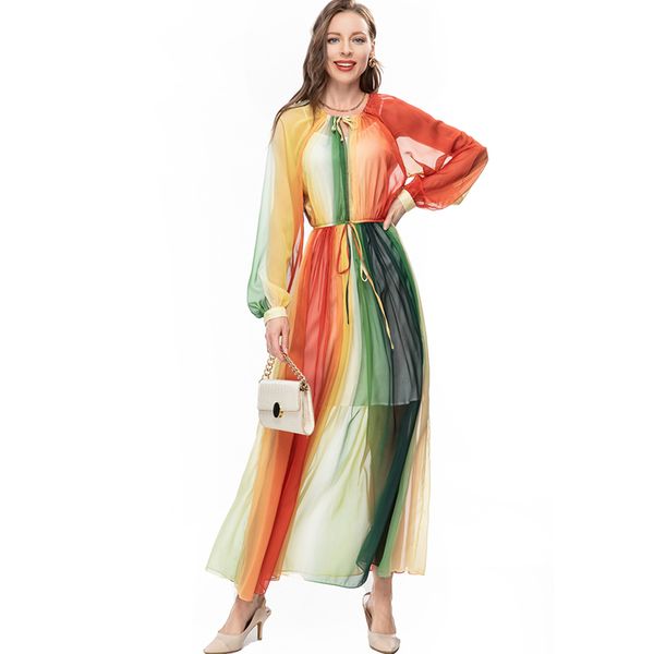 women's runway dresses o neck long sleeves striped color block lace up fashion designer vestidos, Black
women's runway dresses o neck long sleeves striped color block lace up fashion designer vestidos, Black
